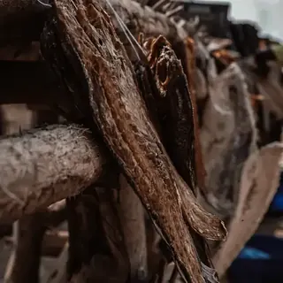 Peixe seco pendurado a secar ao ar